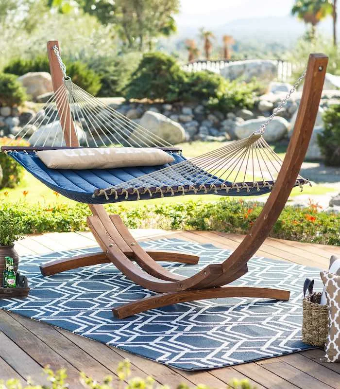Best Backyard Hammocks, Hammocks with Stand, Indoor Hammocks, Blue Quilted Double Hammock with Pillow