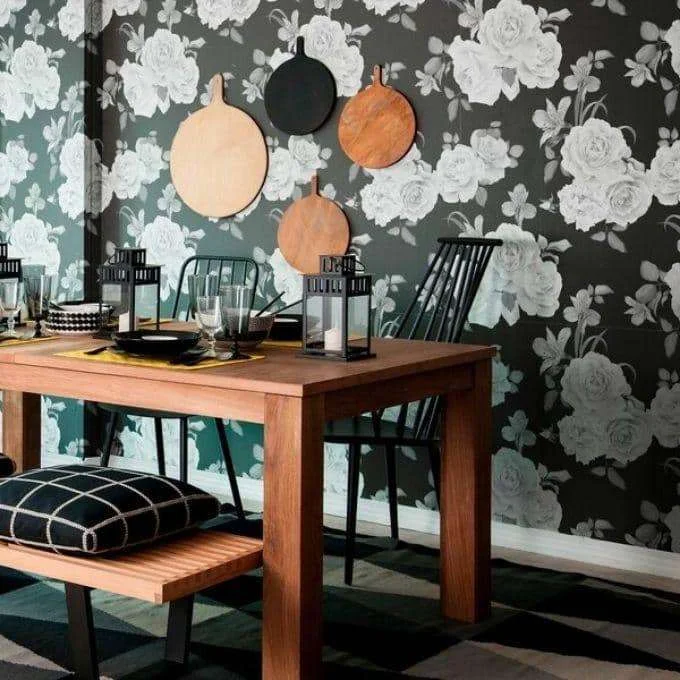 Black and White Floral Wallpaper Wayfair Rosdorf Park Black Pate, Black Floral Wallpaper, Dark Floral wallpaper