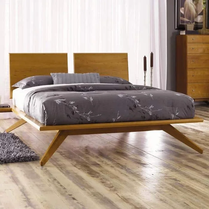 Solid Wood Mid-century Platform Bed Frame