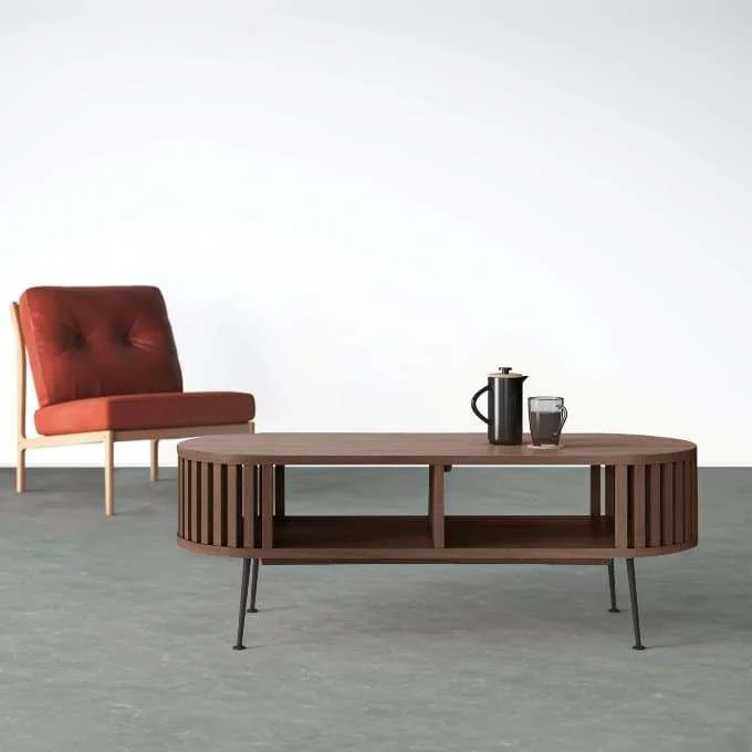 Solid Wood Mid Century Oval Coffee Table with Storage Shelf Wayfair Atisha