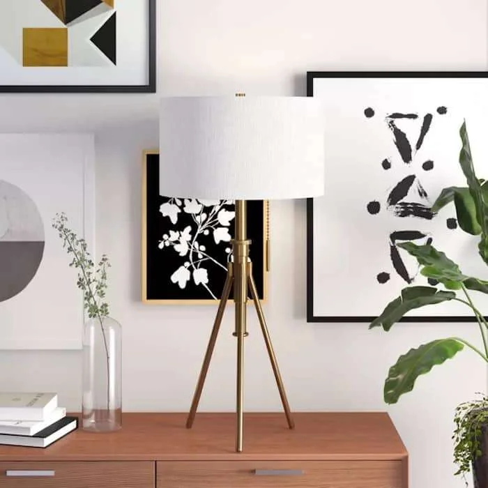 Midcentury Table Lamp Tripod Gold