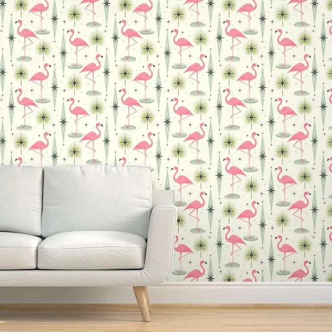 Pink Flamingos Mid Century Atomic Wallpaper