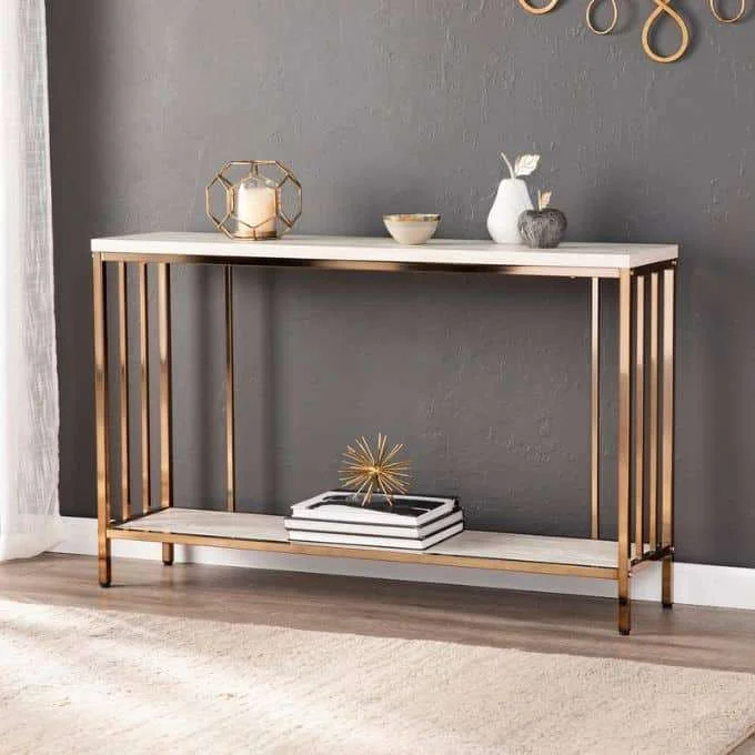 Overstock Silver Orchid Ham Faux Stone Console Table
