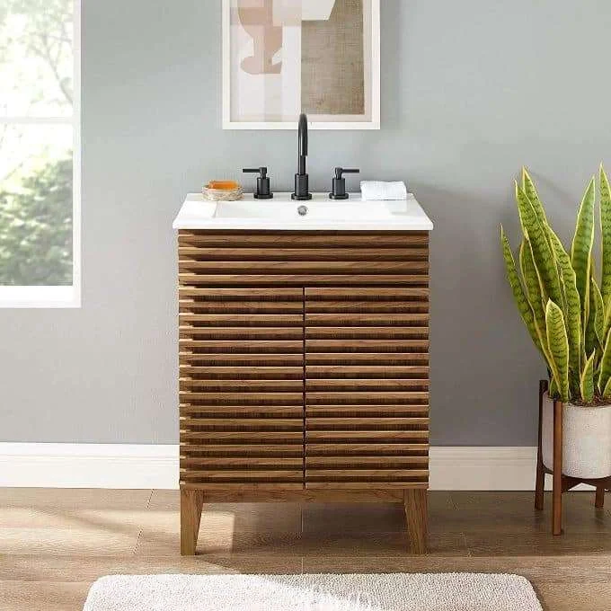 Best Mid Century Modern Bathroom Vanity Amazon Modway Walnut