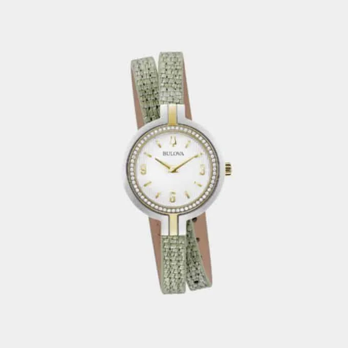 Best Bulova Women's Watches Reeds Green Double Wrap Leather Strap Watch