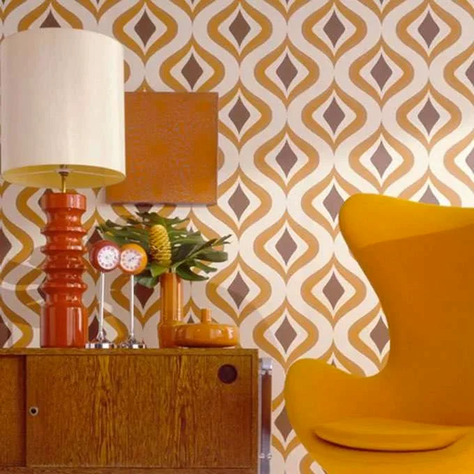 Mid Century Modern Wallpaper Rust Orange