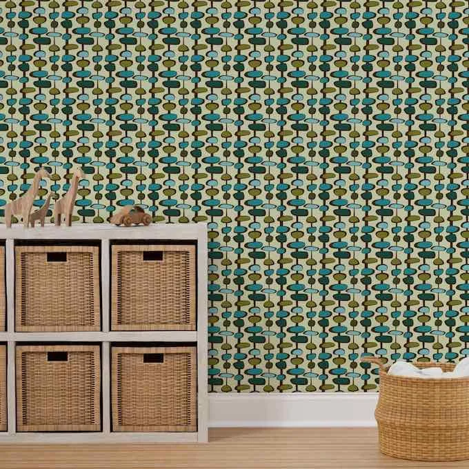 Mid Century Modern Wallpaper Spoonflower teal blue green