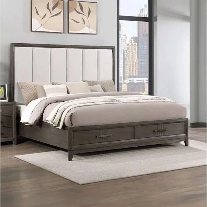Long headboard platform bed with storage