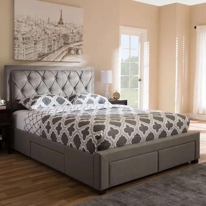 platform storage bed with tufted back