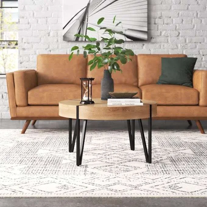 Round wood coffee table hairpin legs
