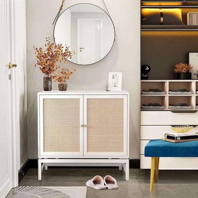 Vintage Storage Cabinets, wooden boho rattan, vintage bathroom storage cabinets